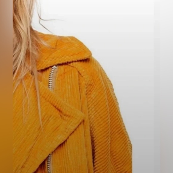 Free People Slouchy Corduroy Moto Jacket 🌼 Mustard Yellow - Picture 3 of 7